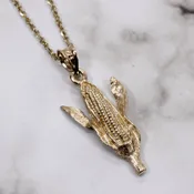 14kt Gold Ear of Corn Necklace with 18" Chain