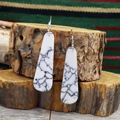 #16409 Navajo Ella Mae Garcia Oblong Solid White Howlite Slab Cut Dangle Earrings