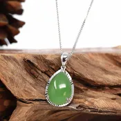 14K Gold Genuine Green Apple Green Jade Tear Drop Pendant Necklace
