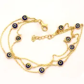 Bracelet: Gold  eye chain bracelet three rows-14K solid