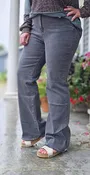 ASH BLACK ACID WASHED FREY HEM WIDE LEG JEANS