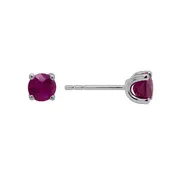 14K White Gold 4-Prong Simulated Ruby Stud Earrings