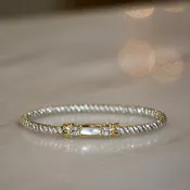 14ky/Sterling Silver Closed White Mother of Pearl Bangle Bracelet