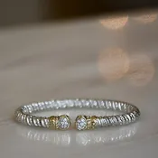 14KY/Sterling Silver Open Bangle Bracelet