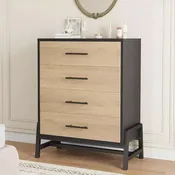 4-Drawer Tall Dresser, 38.6" Chest with Storage, Modern Wooden Dresser for Bedroom, Living Room, Entryway, Natural Oak + Black