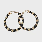1.25" Gold + Enamel Hoop Earrings / Black