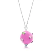 Ball Pink Enamel Crystal White Gold Palladium Plating Hypoallergenic Kids Necklace