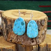#21227 Ovalish Solid Turquoise Slab Cut Dangle Earrings