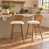 Adige 27" Woven Rattan Back Counter Height Bar Stools with Teddy Seat Set of 2