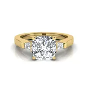 1.5 Carat Cushion Three Stone Lab Grown Diamond Engagement Ring with Baguette Side Diamonds