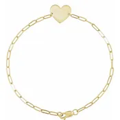 14K Engravable Paperclip Heart 7" Bracelet