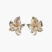 14k Yellow Gold and Pearl Leaf Earrings Circa 1980's