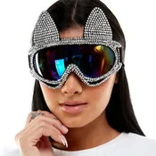 Black Silver Rhinestone Cat Goggles
