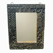12 in. x 15 in. Rustic Old Carved Printing Stamps Upcycled Accent Mirror