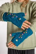 Alpine Flower Wool Fingerless Mittens