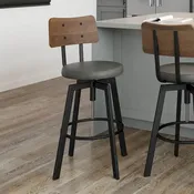 Adjustable Industrial Bar Stool with Wood Backrest and Metal Frame