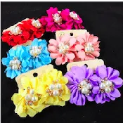 1.5″ Earring Fabric Flower  w/ Pearls & Cry. Stones
