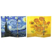3 ft. Short Double Sided Works of Van Gogh Canvas Folding Screen - Starry Night/Sunflowers