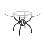 48 Inch Round Dining Table, Clear Glass Top, Interlocked Ring Motif Legs