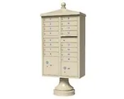16-unit pedestal mount standard security cluster box with "Traditional" decorative cap and pedestal cover