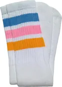 Kids White tube socks with Baby Blue-Baby Pink-Gold stripes style 1
