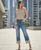 Boho-Chic Lace Hem Cropped Jeans