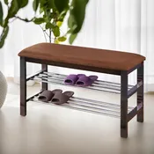 Brown Espresso Wood Shoe Bench with Chocolate Microfiber Seat, 1-Seat