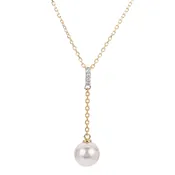 Akoya Pearl and Diamond Necklace in 14k Yellow Gold