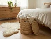 100% Handwoven Natural Rattan Approximately 14-16" Round Basket with Lid & Handles, Boho Farmhouse Decorative Laundry & Storage Organizer, Handcrafted – Authentic African Craftsmanship