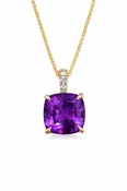 10K Yellow Gold Cushion Amethyst Diamond Pendant 12mm .12ctw Elegant 1.5-1.5