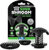 SinkShroom Ultra Bathroom Sink Drain Protector, Stainless Steel, Matte Black, Hair Catcher with Multiple Drain Adapters