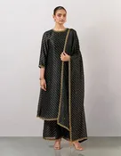 Black Embroidered Printed Chanderi Suit Set