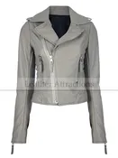 Classic Cropped Gray Ladies Biker Jacket
