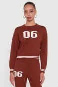 06 Graphic Varsity Stripe Long Sleeve Crew Neck Sweater