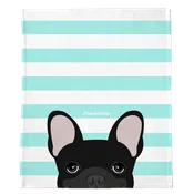 Black French Bulldog on Aqua Stripes | Frenchie Blanket