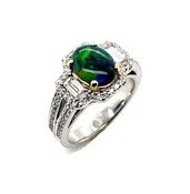 1.11 Australian Black Opal and Diamond Cocktail Ring in 18k White Gold