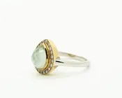 14KT Two-Tone Gold Pear Green Amethyst and Diamond Halo Ring