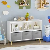 Étagère à livres pour enfants avec tiroirs en tissu pliables, présentoir à livres pour enfants, meuble de rangement pour jouets, blanc/gris