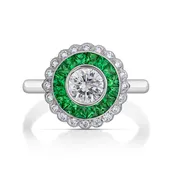 0.65 Carat Diamond and Tsavorite Garnet Halo Ring