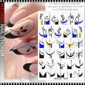 NAIL STICKER French, Blue & Yellow Abstract French Line #S004