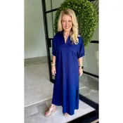 Adrienne - Blakely, Stand Collar Midi Dress - Navy
