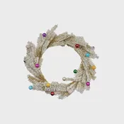 18" Round Plastic Wreath with Ball Ornaments, Snow Finish
