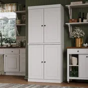 32" Solid Wood Pantry Cabinet with Glass Doors - 4 Adjustable Shelves