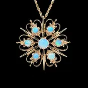 1.00ct. T.W. Natural Opal Yellow Gold Vintage Necklace - Brooch  - J42761