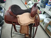 15" Two-toned Leather Tooled Barrel Saddle