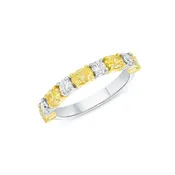 1.34 CT. Alternating Oval Cut Fancy Yellow Diamond and Round Brilliant Diamond Ring in 18K Yellow Gold and Platinum
