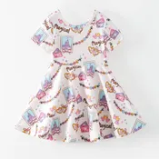 Auraquise - Girls Summer Cartoon Cute Magical Printed Party Outfits