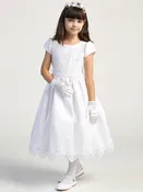 167 Girls White First Communion Dress with Embroidered Lace & Sequins