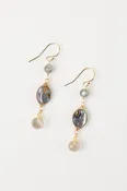 Alchemy Abalone, Fresh Water Pearl with Golden Rutilated Quartz Dangle Earrings