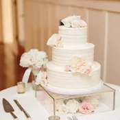 Acrylic Cake stand - Riser : 5 sided, open bottom stand with gold or silver trim ; available in many sizes